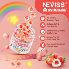 Neviss strawberry flavor image conveys kid-friendly taste and enjoyable chew.