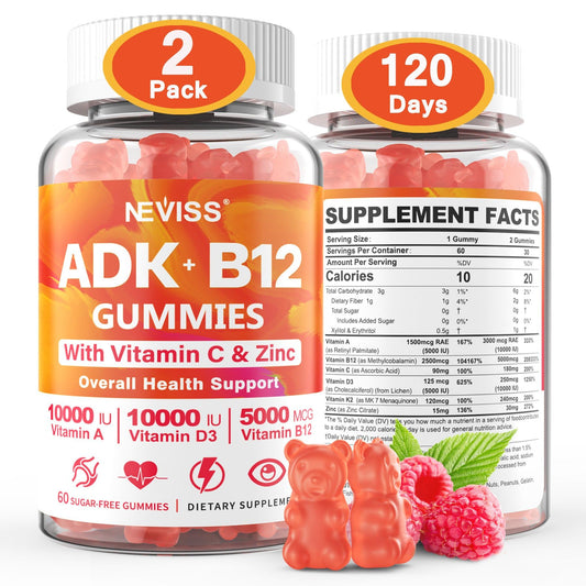 Neviss Sugar-Free ADK+B12 Gummies bottle front for everyday wellness