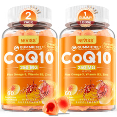 NEVISS sugar-free CoQ10 gummies bottle for easy daily use.