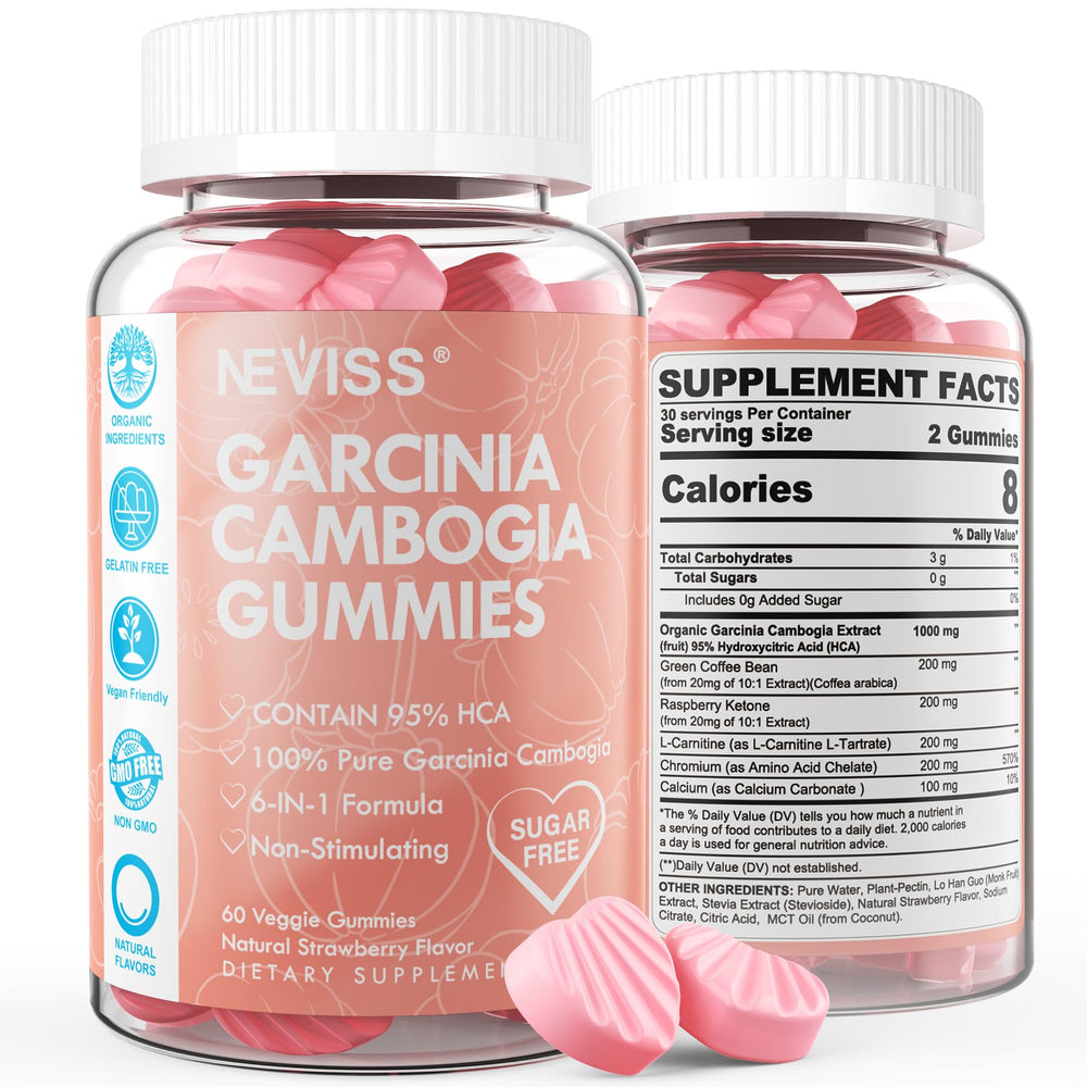 NEVISS Sugar Free Garcinia Cambogia Gummies bottle for convenient daily wellness.