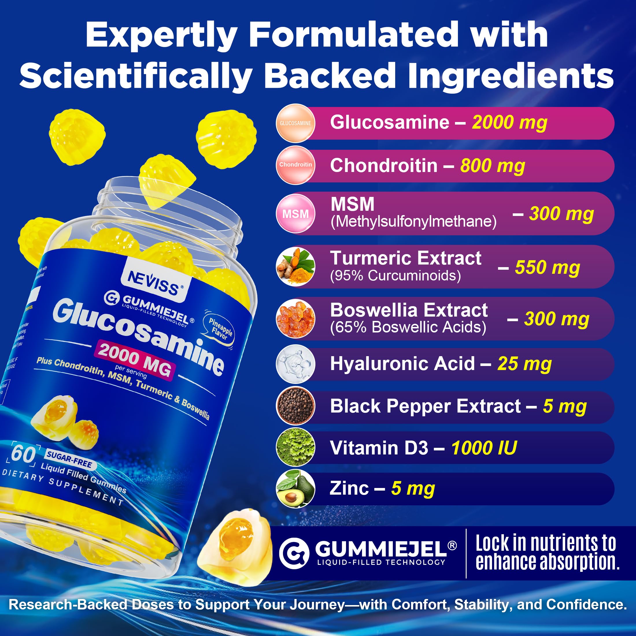 Pineapple-flavored NEVISS gummies suggesting tasty daily routine