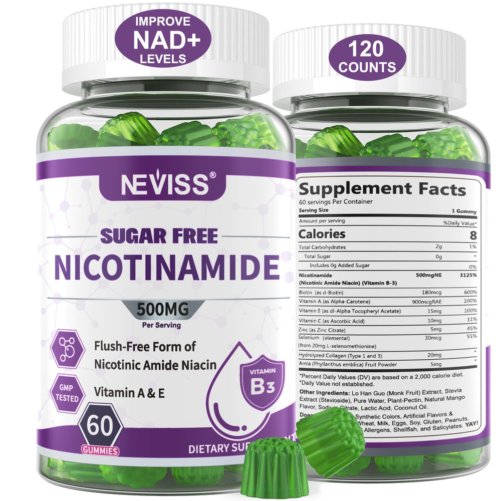NEVISS sugar-free nicotinamide gummy bottle for daily energy support