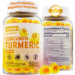NEVISS Sugar Free Turmeric Gummies bottle for daily vegan wellness.