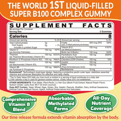 NEVISS B Complex Gummies bottle back highlights essential ingredients for absorption.