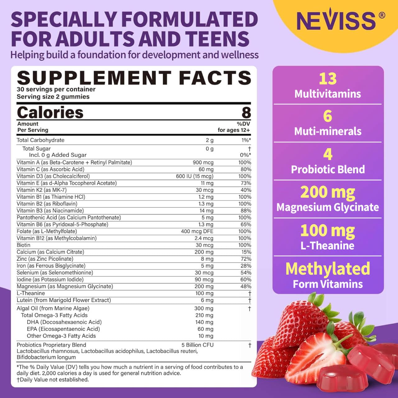NEVISS teen gummies close-up shows strawberry flavor.