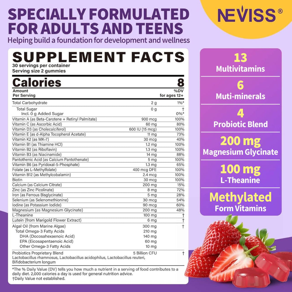 NEVISS teen gummies close-up shows strawberry flavor.