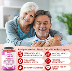 NEVISS bottle close up emphasizes high potency D3 and B12 per serving.