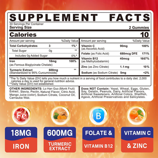 NEVISS vegan iron gummies bottle being poured on white background.