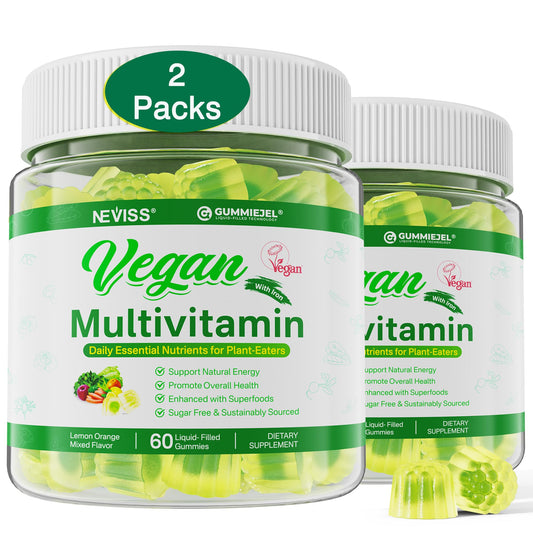 NEVISS vegan multivitamin bottle front showing branding and plant-based daily support