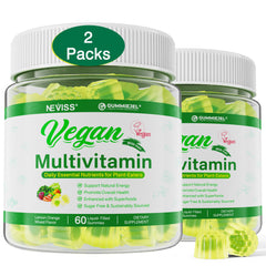 NEVISS vegan multivitamin bottle front showing branding and plant-based daily support