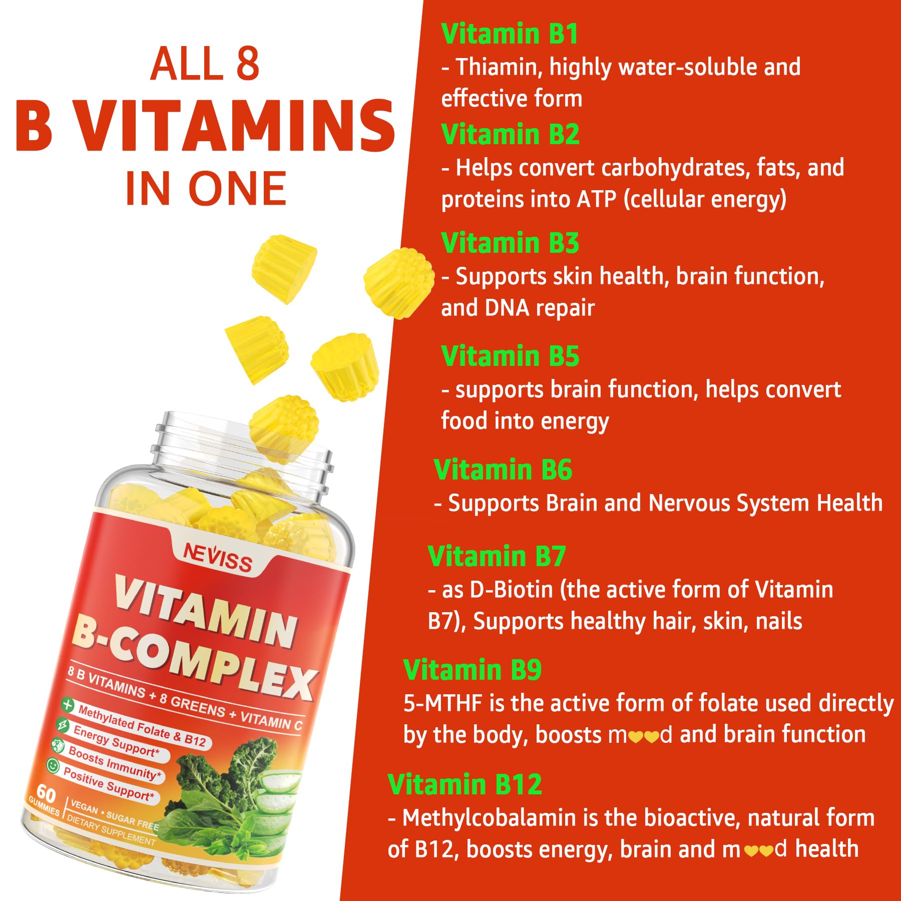 8 organic greens blend with B vitamins for immune support.