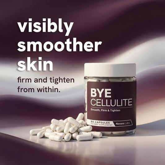 Nevora Labs Bye Cellulite capsules close-up for inner texture support.