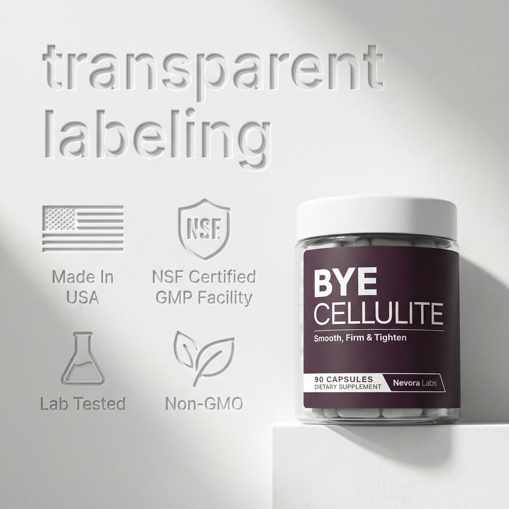 Nevora Labs Bye Cellulite elasticity emphasis with hyaluronic acid visual.