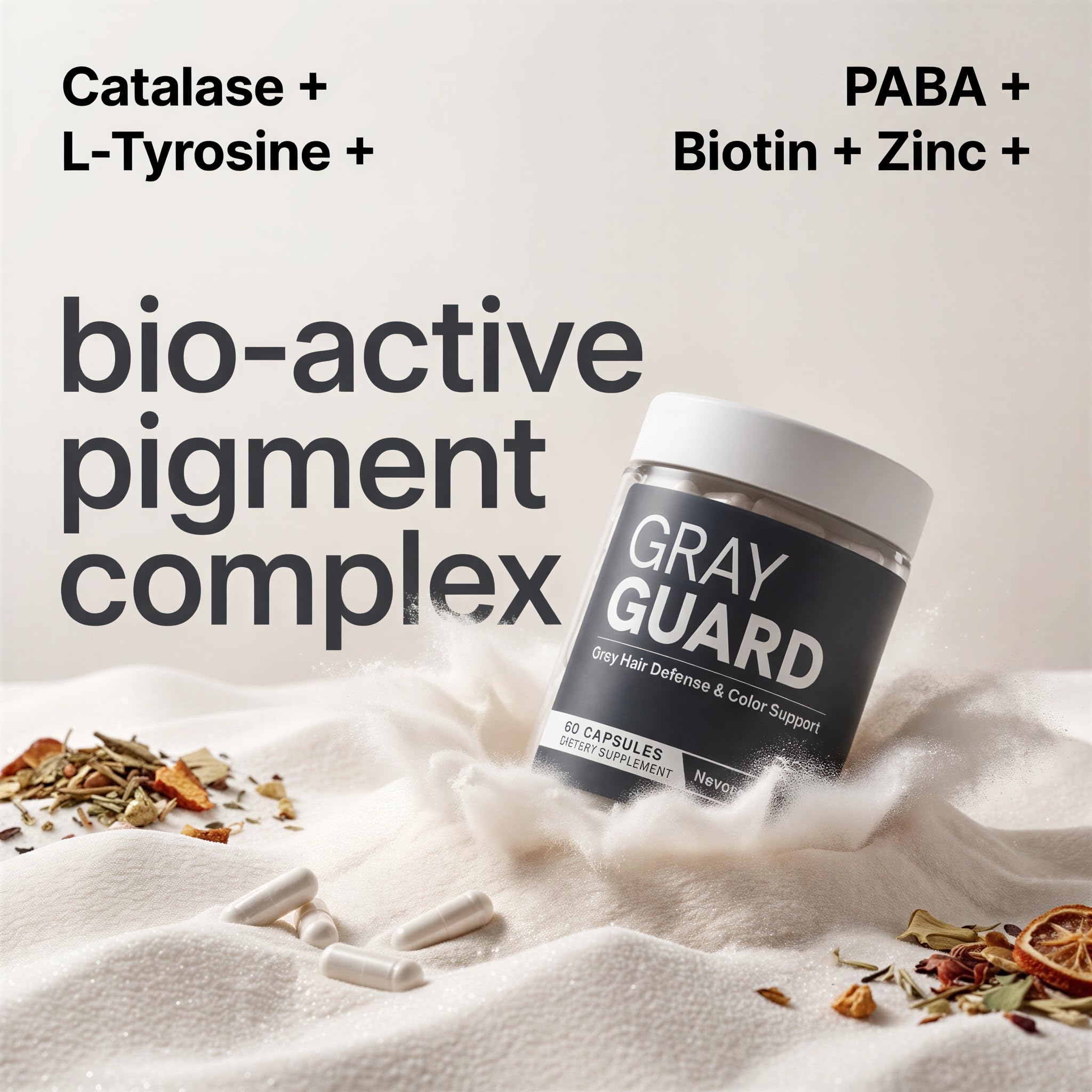 Nevora Labs Gray Guard bottle back showing ingredients and daily serving.