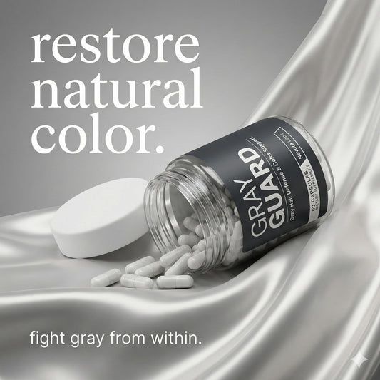 Nevora Labs Gray Guard bottle front highlighting packaging for pigment care.