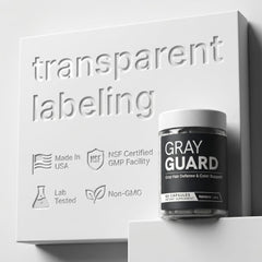 Close-up of Nevora Labs Gray Guard capsules ready for daily intake.