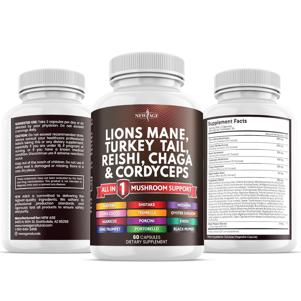 NEW AGE Premium mushroom blend with Marshmallow Root for variety.