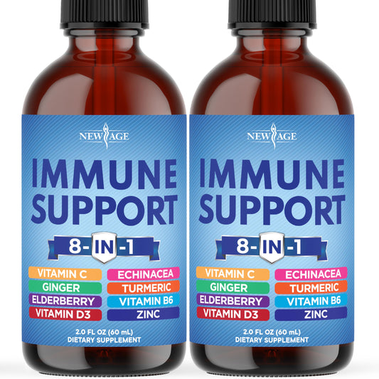 New Age 8-in-1 Immune Drops bottle for convenient daily immune support.