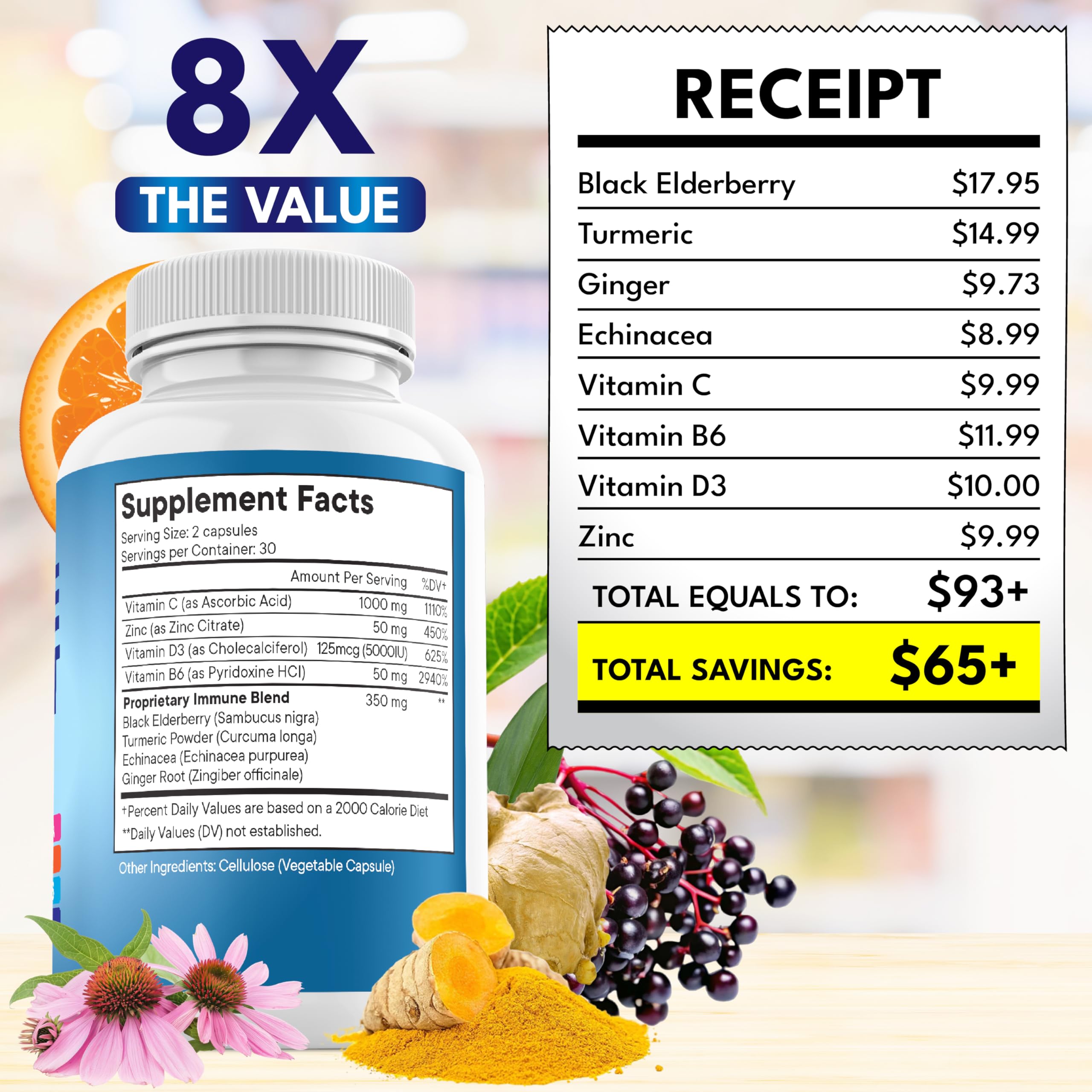 NEW AGE 8 in 1 Vitamin D 5000 IU label visible highlighting essential vitamin D.