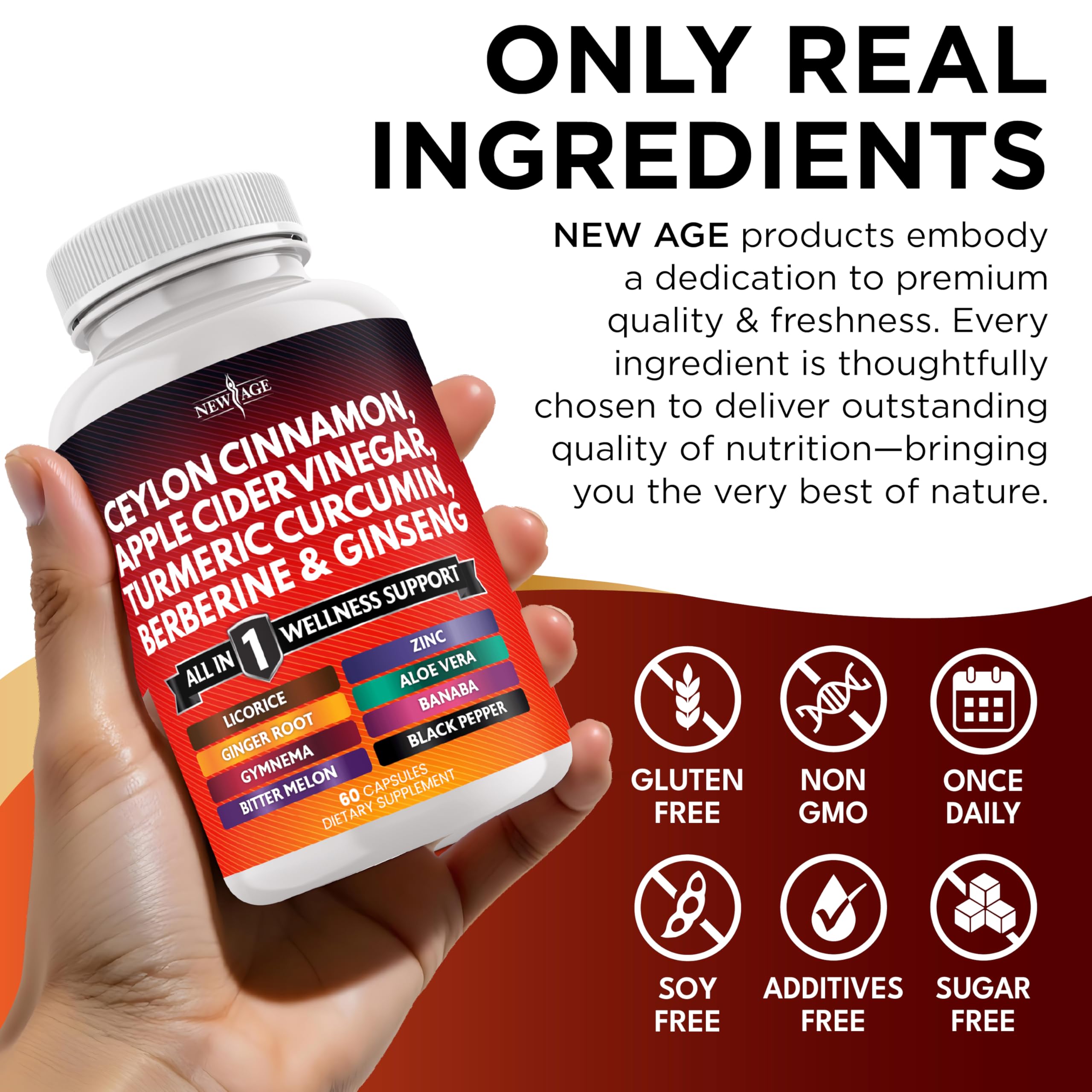 NEW AGE Apple Cider Vinegar capsule image highlights mother-containing droplets for authenticity.