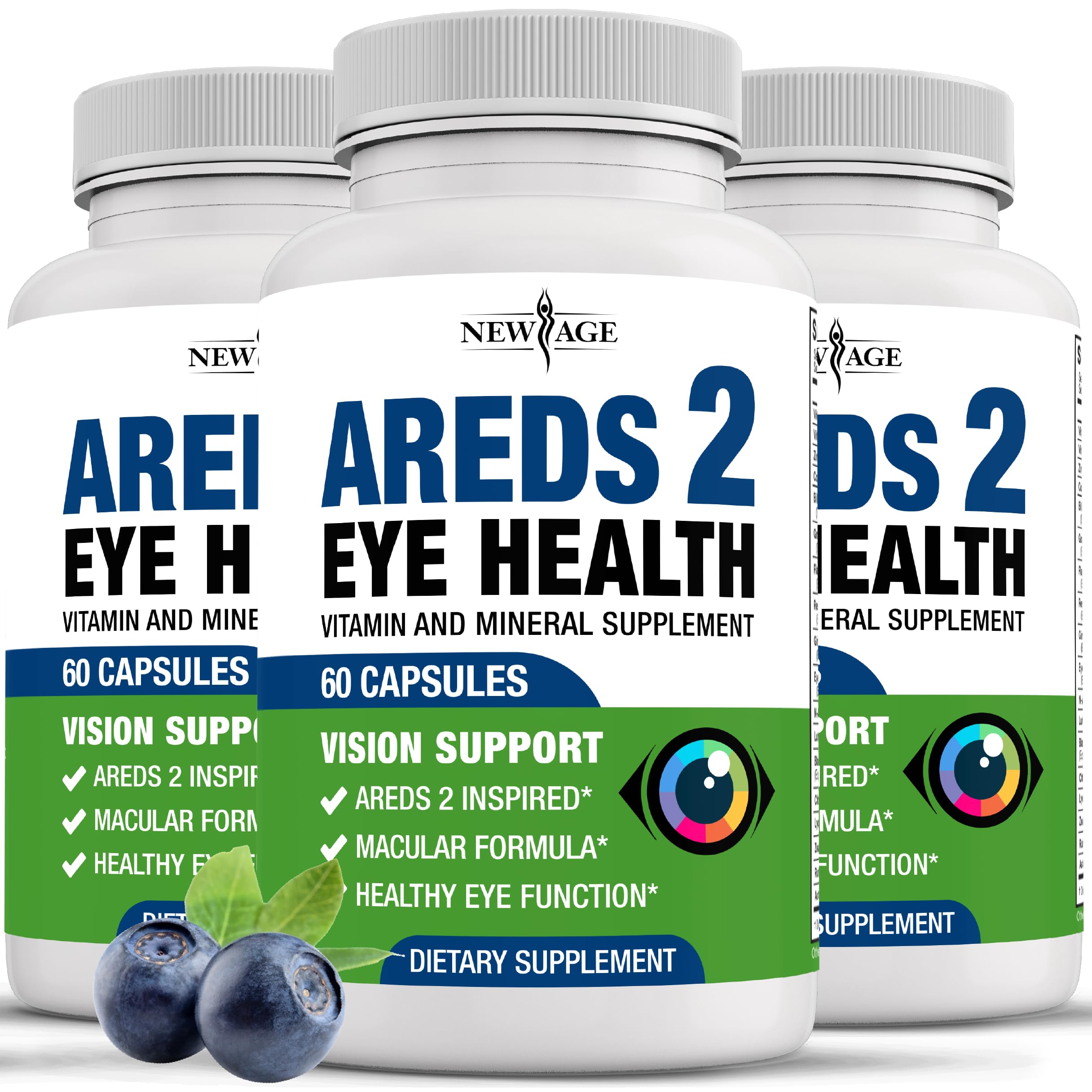 NEW AGE AREDS 2 eye vitamins bottle front for daily eye support