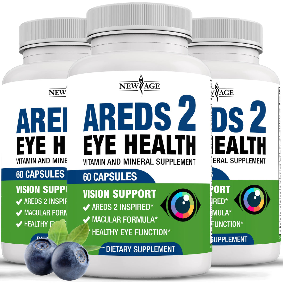 NEW AGE AREDS 2 eye vitamins bottle front for daily eye support