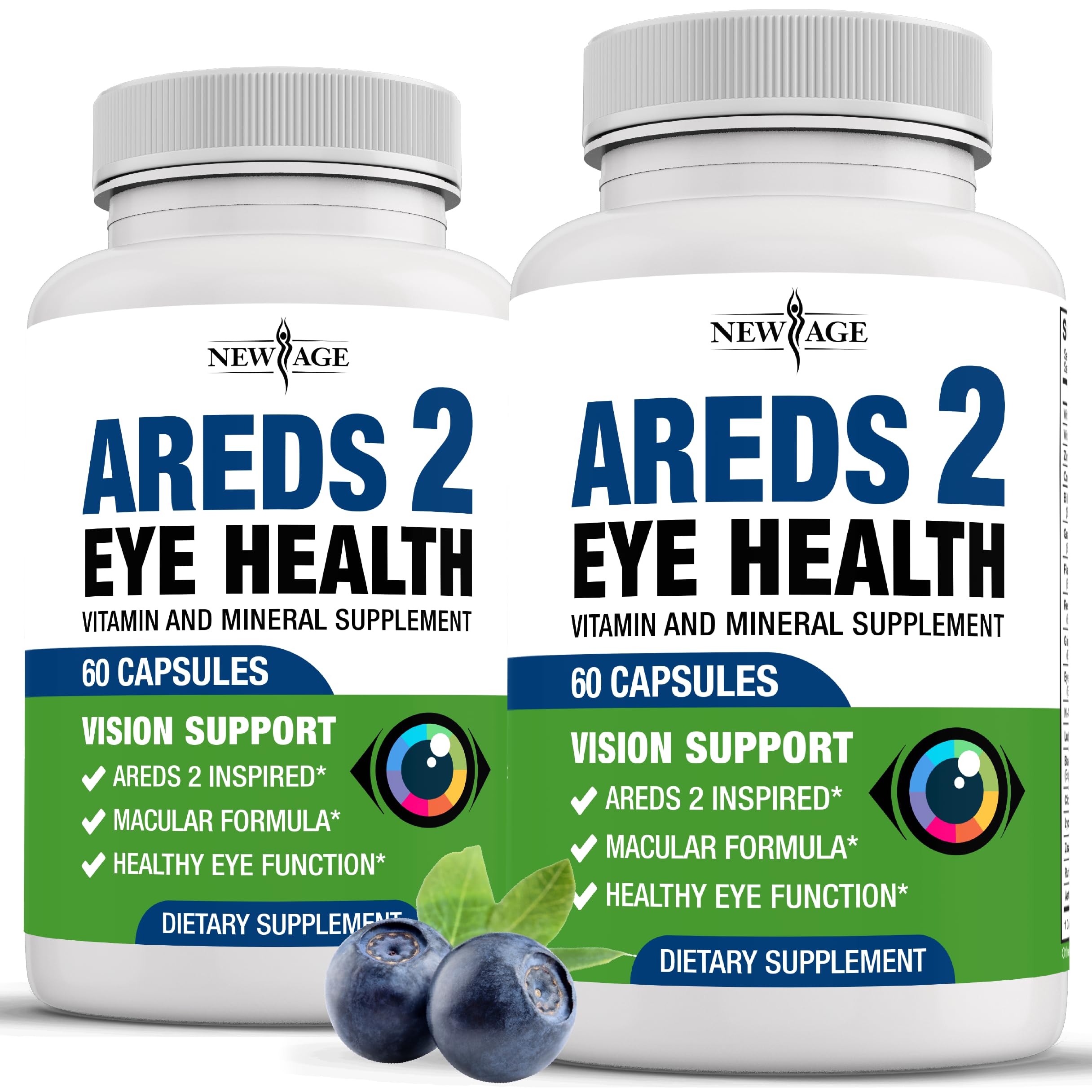 NEW AGE AREDS 2 eye vitamin bottle front with bilberry for daily eye support