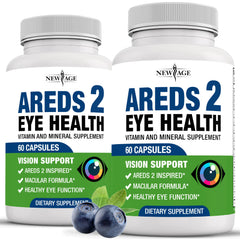 NEW AGE AREDS 2 eye vitamin bottle front with bilberry for daily eye support