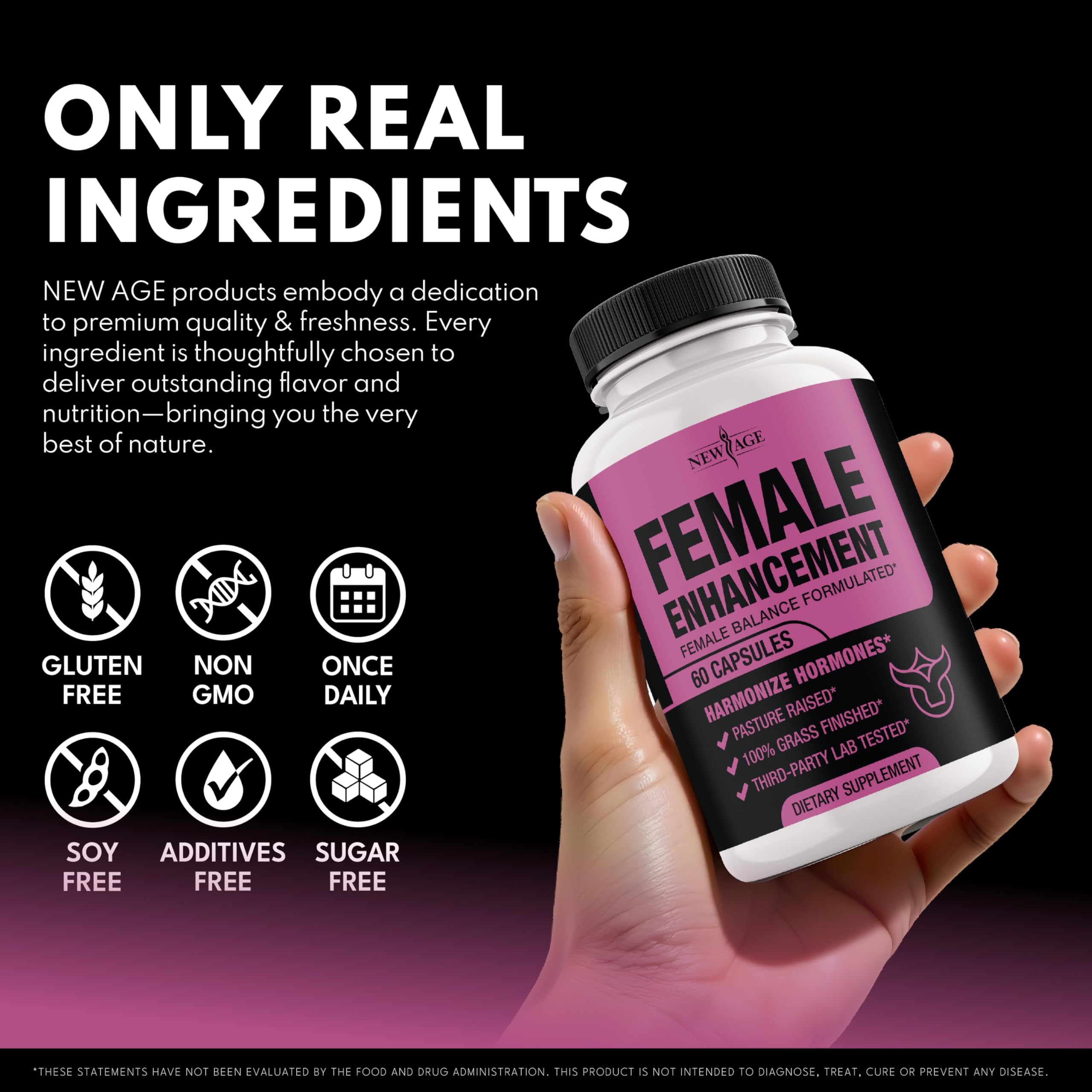 NEW AGE wellness display with organ capsules suggesting daily use and energy support.