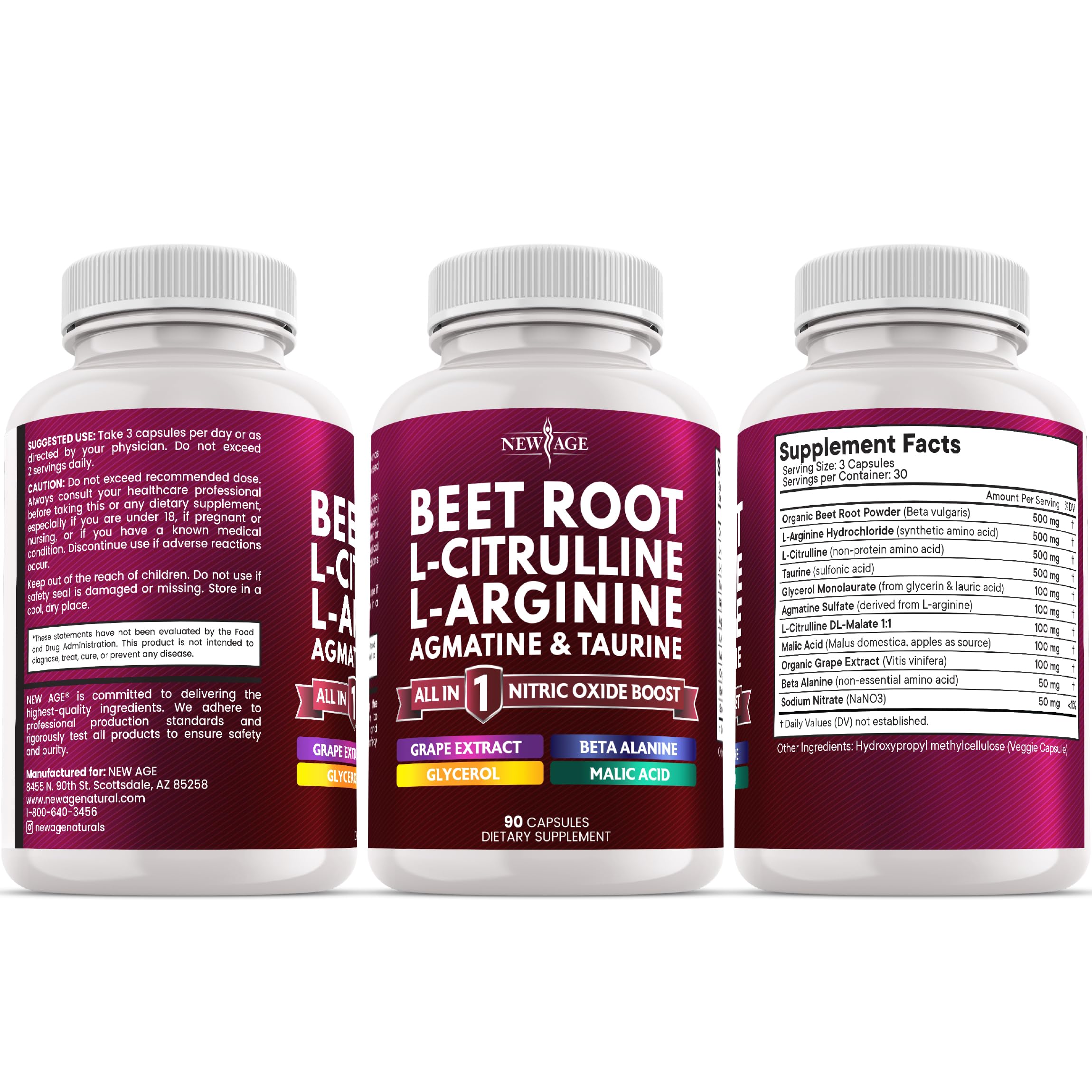 Amber bottle preserves freshness of NEW AGE Beet Root Capsules for daily routines.