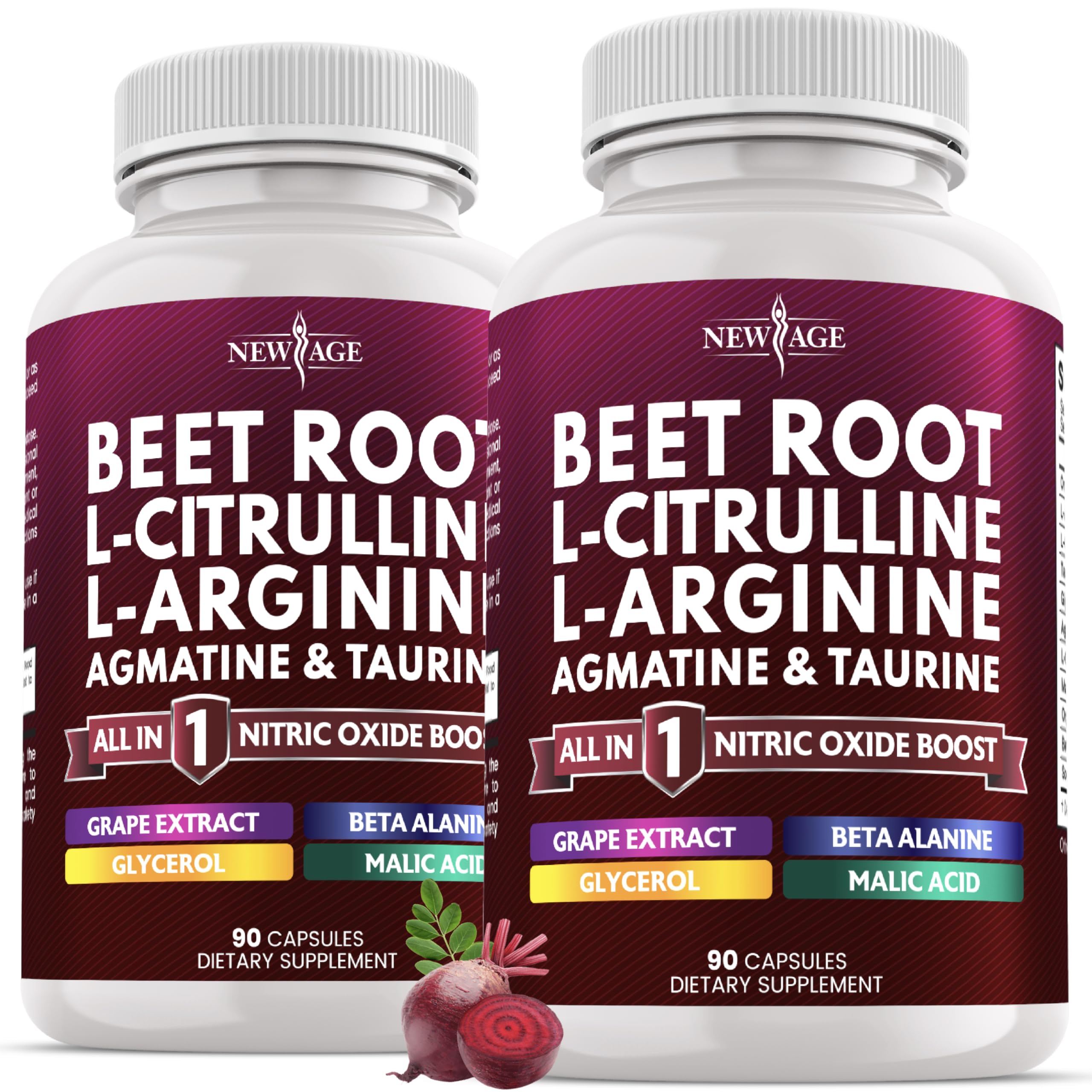 NEW AGE Beet Root Capsules bottle with capsules for potential nitric oxide support during workouts.