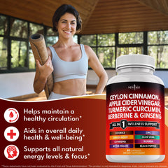 New Age berberine-cinnamon blend capsules highlighting multi-ingredient formula