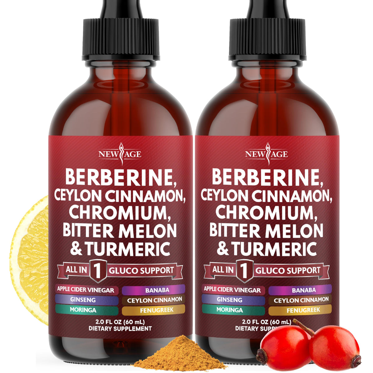 NEW AGE Berberine Cinnamon Drops bottle for daily use with easy integration into drinks