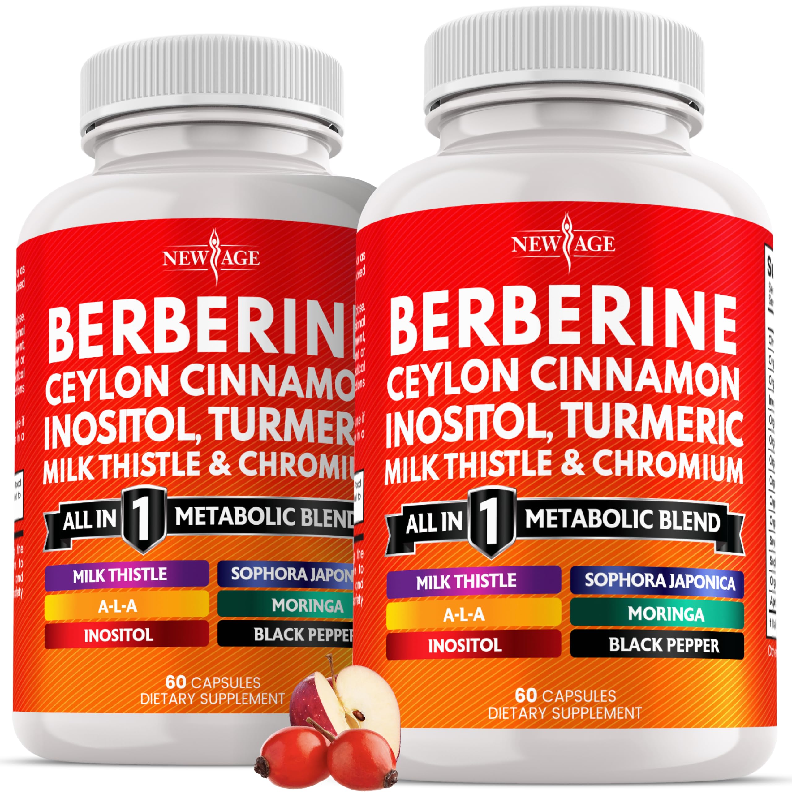 NEW AGE Berberine and Cinnamon supplement bottle for daily wellness