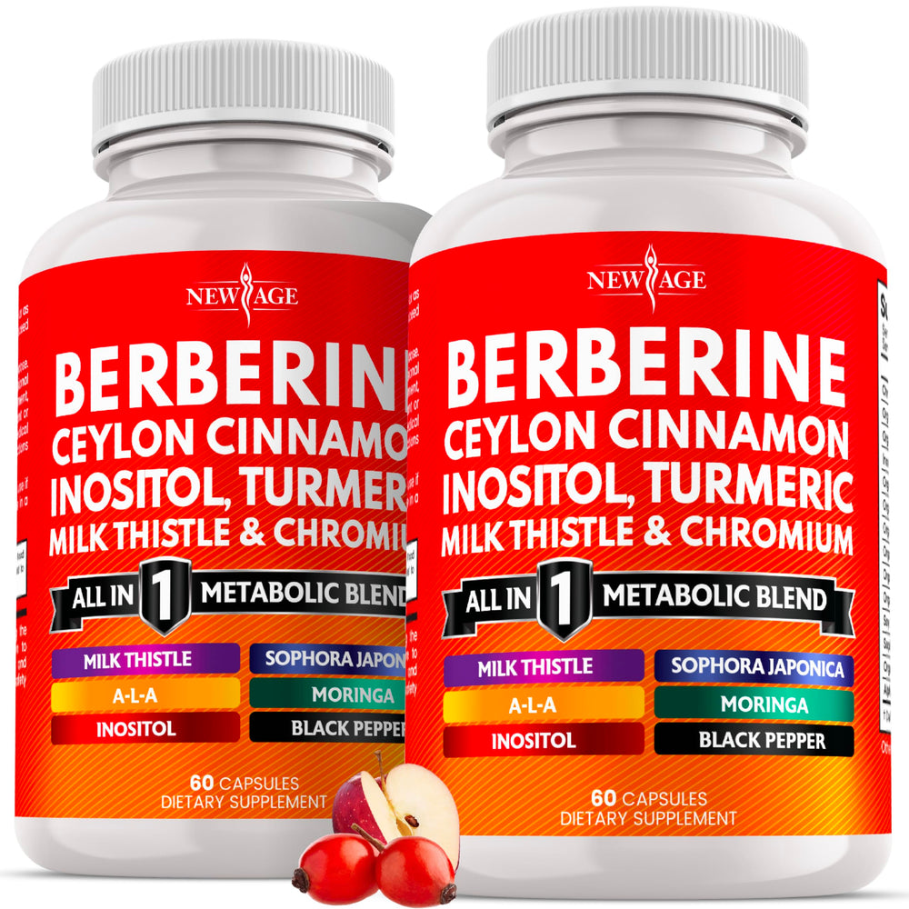 NEW AGE Berberine and Cinnamon supplement bottle for daily wellness