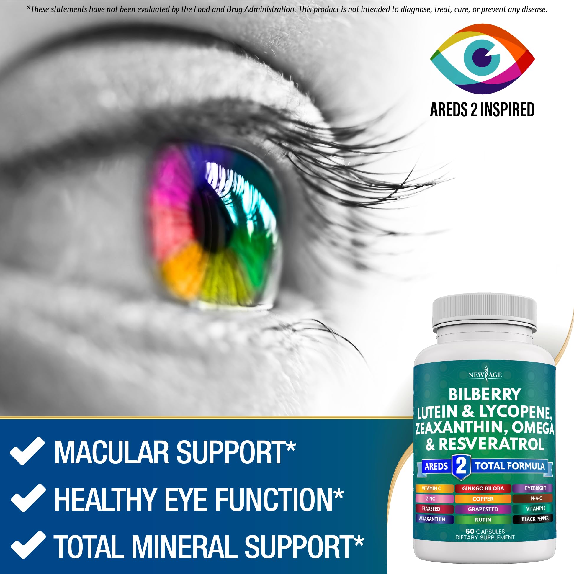 New Age bilberry capsules for antioxidant eye support.