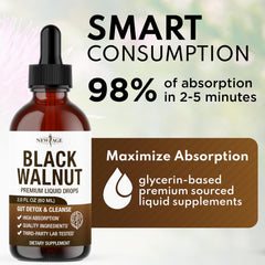 NEW AGE Black Walnut Drops liquid texture illustrating smooth, fast-absorbing drops