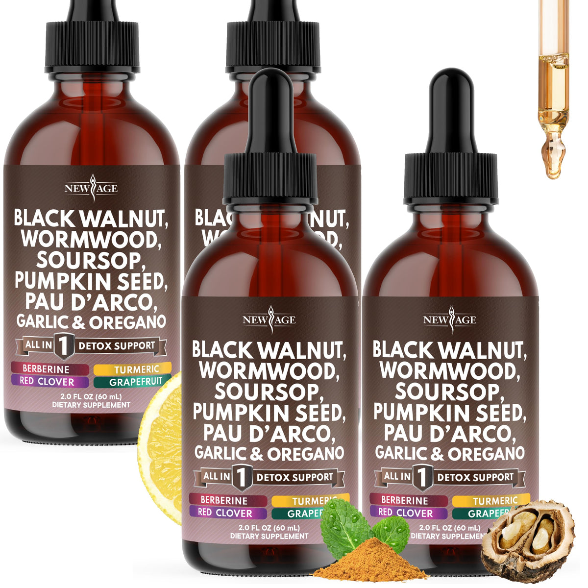 NEW AGE Black Walnut Wormwood Cleanse Drops bottle pour for daily gut-support ritual