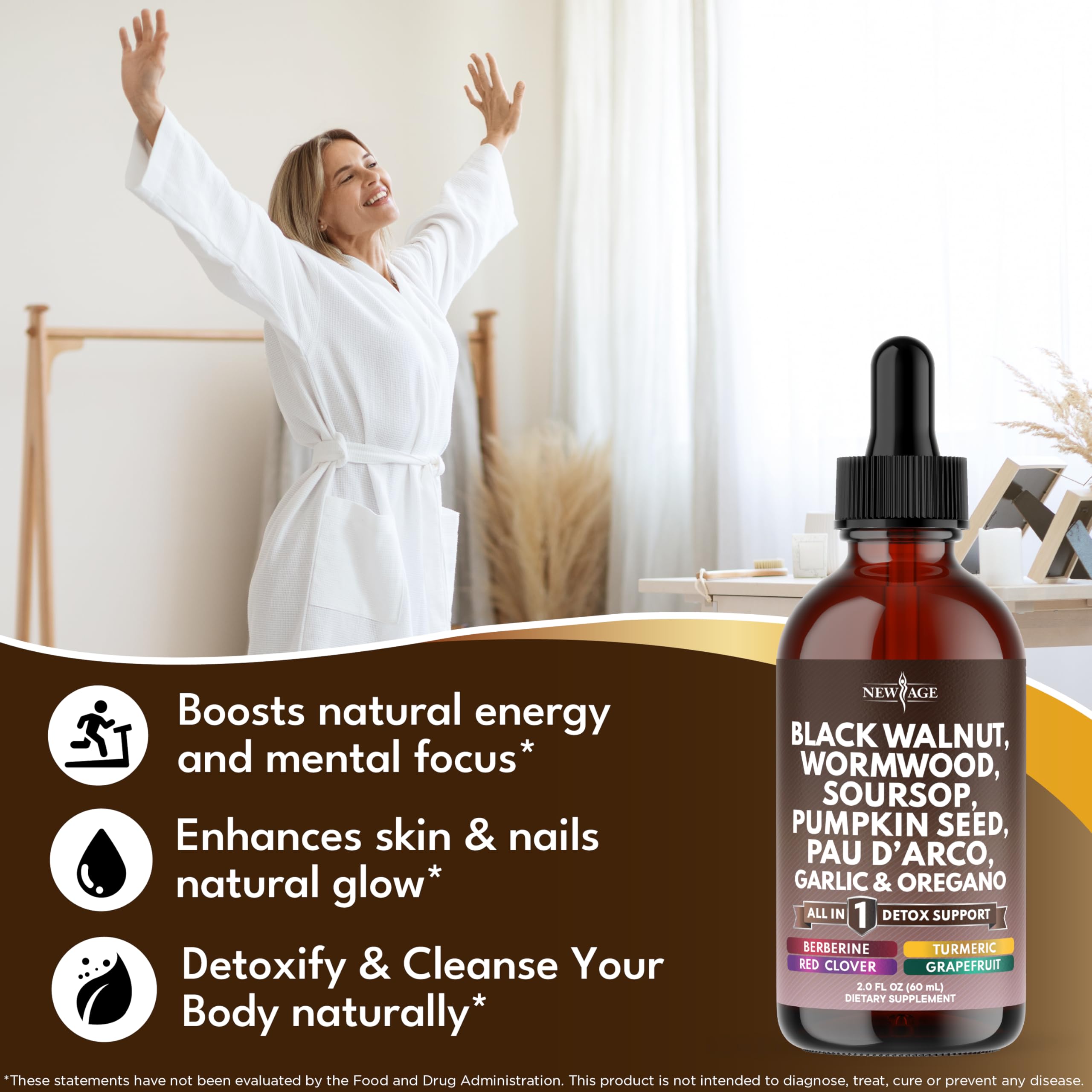 NEW AGE Black Walnut Wormwood Cleanse Drops dropper-in-use shot for convenient daily dosing