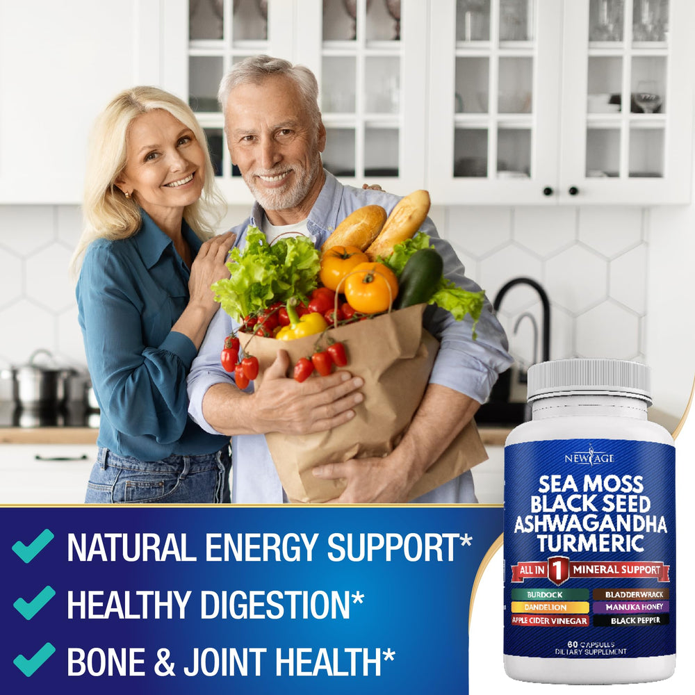New Age Bladderwrack Burdock capsules packaging suggesting holistic vitality support