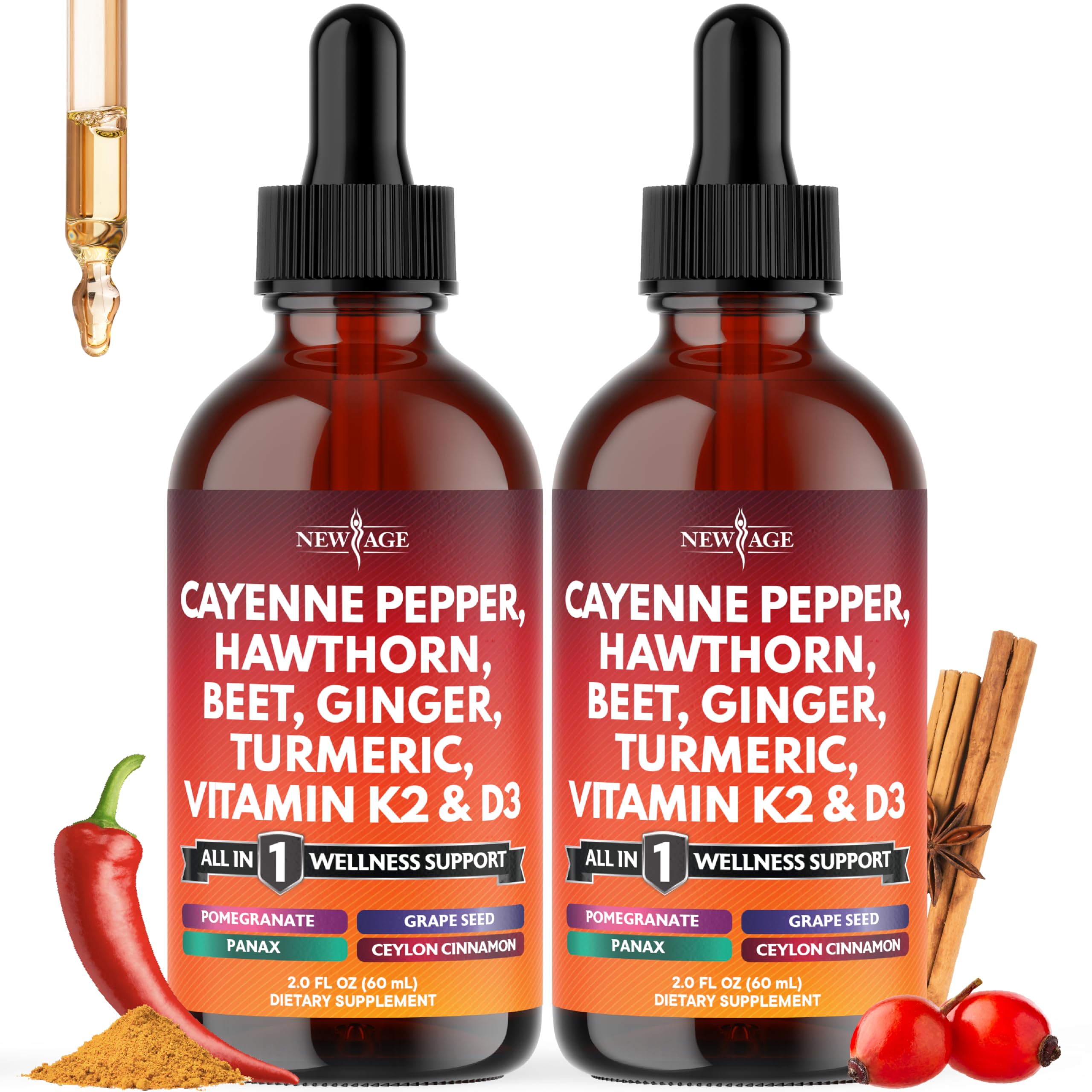 NEW AGE Cayenne Drops bottle front for daily wellness routine.