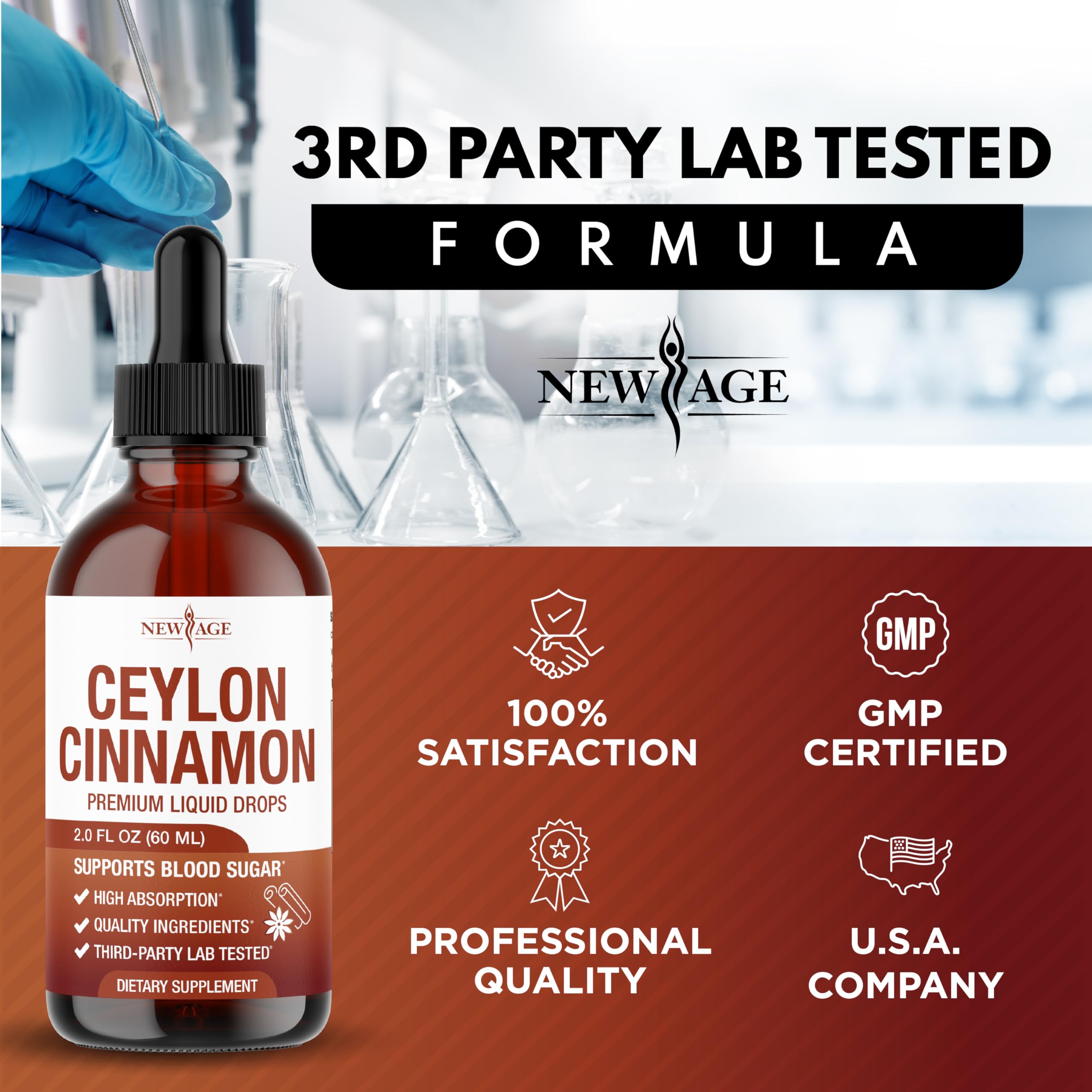 NEW AGE Ceylon Cinnamon Drops glass-dropper enables controlled dosing.