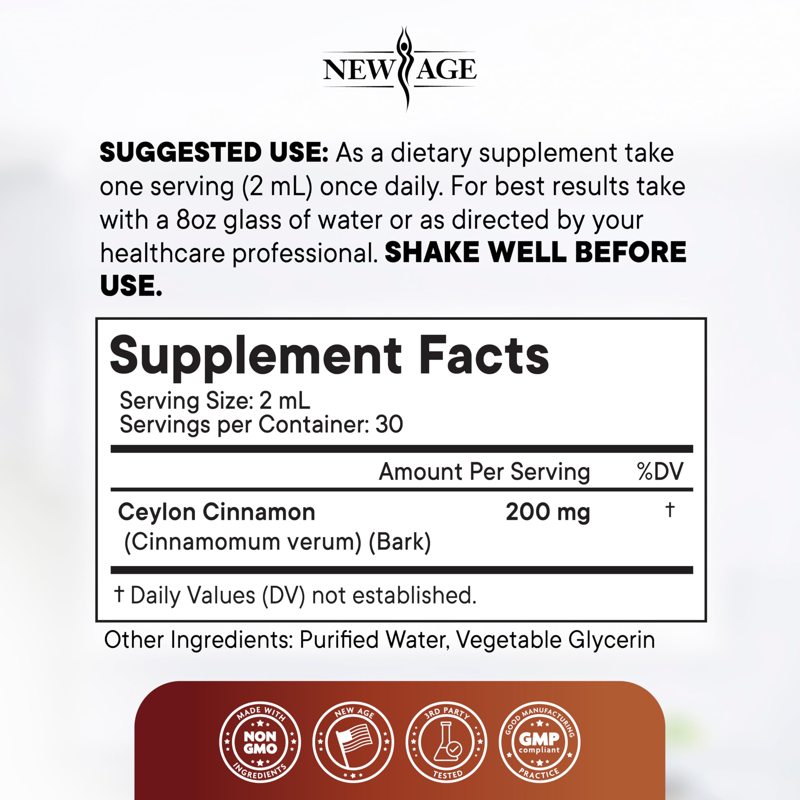 NEW AGE Ceylon Cinnamon Drops liquid-amber image conveys fast-acting tincture vibes.