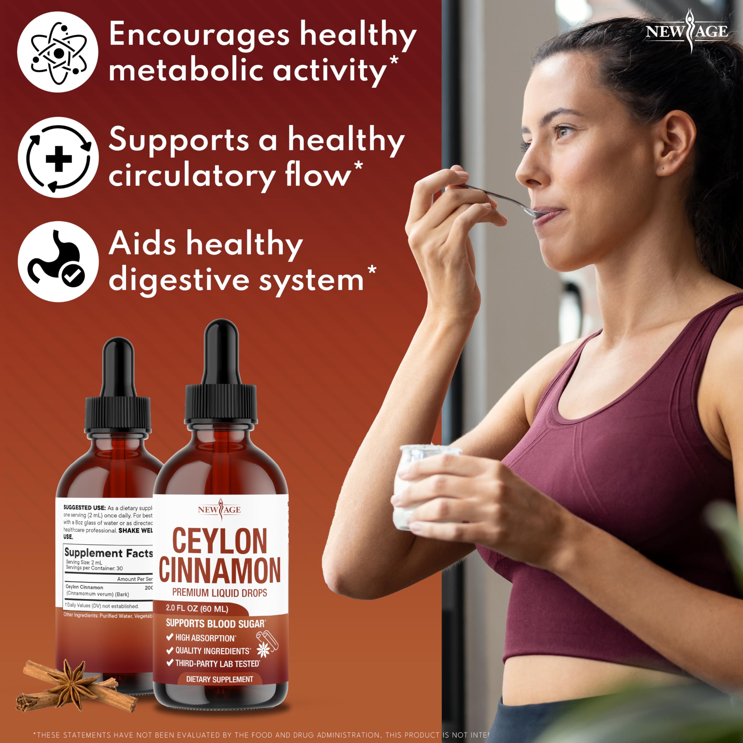 NEW AGE Ceylon Cinnamon Drops pour enables easy, precise dosing each day.