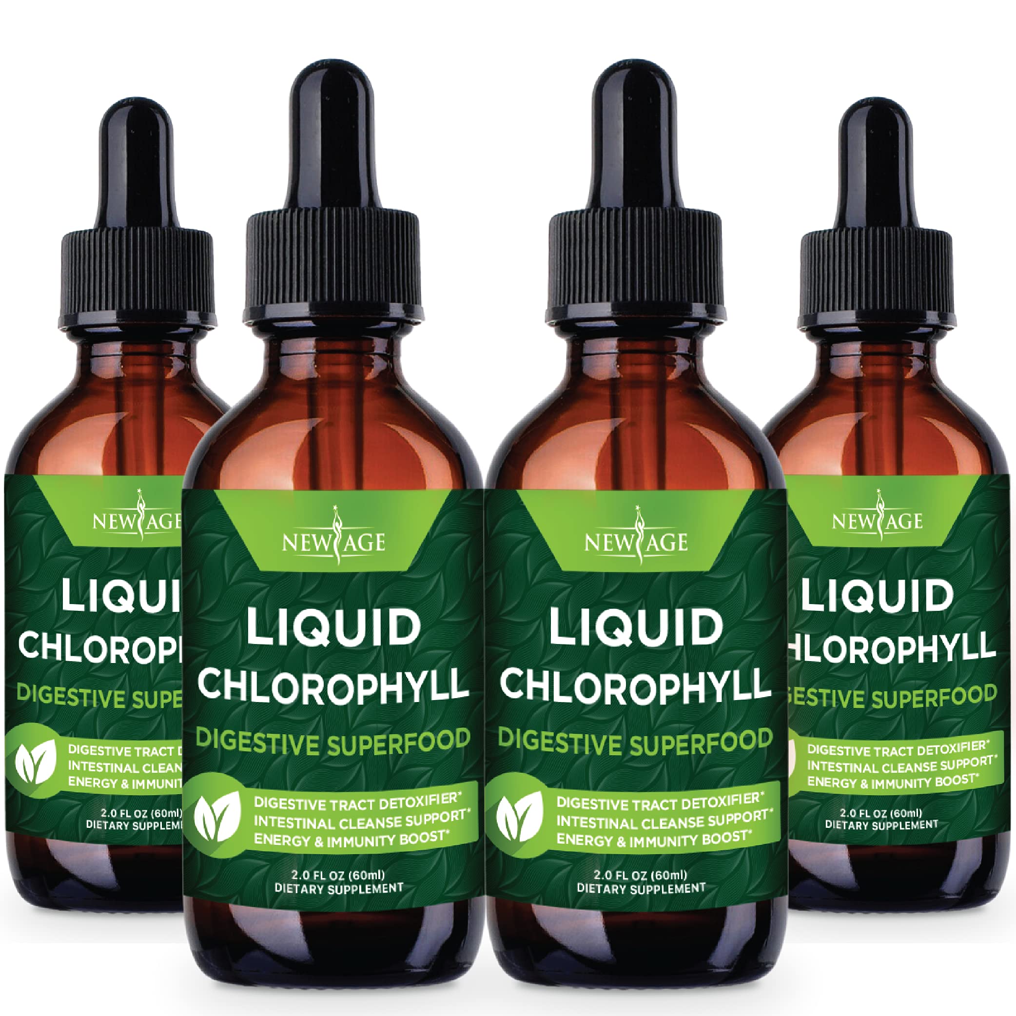 New Age Chlorophyll Drops bottle-front view showing concentrated liquid for daily energy