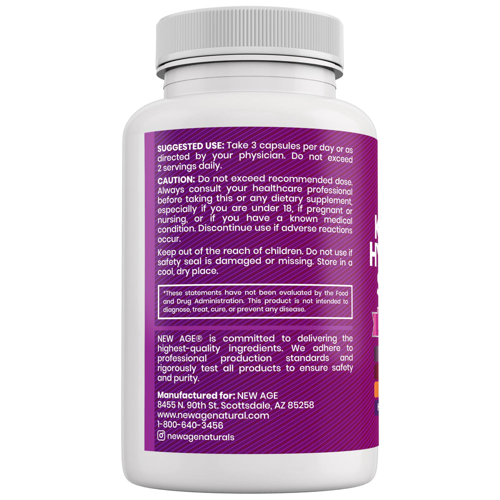 Graphic view of New Age ingredients such as biotin and hyaluronic acid for hair health.