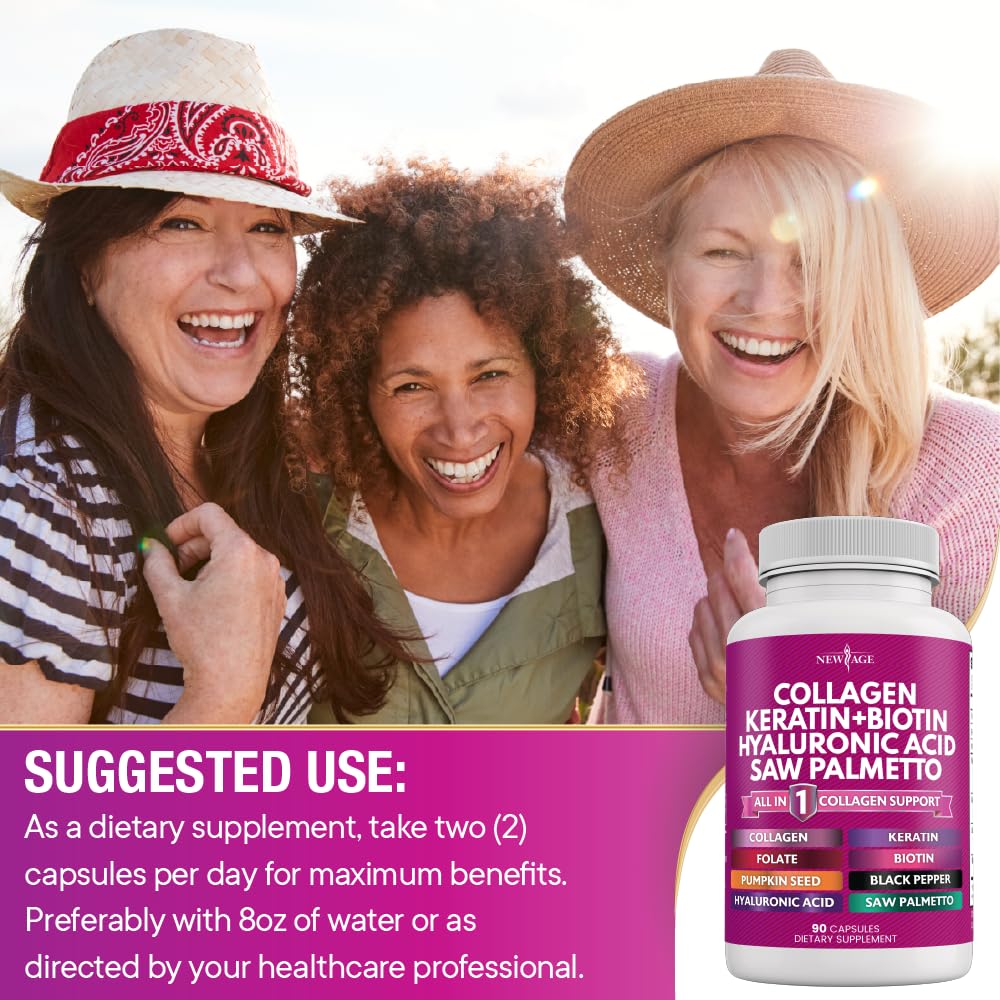 New Age Collagen Pills packaging includes product insert for usage tips.