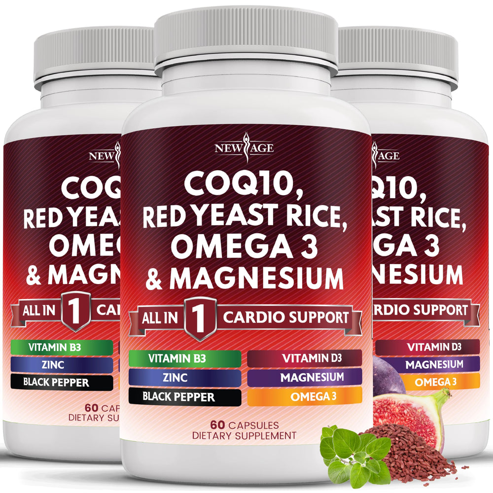 New Age CoQ10 200 mg bottle with clean label for daily wellness.