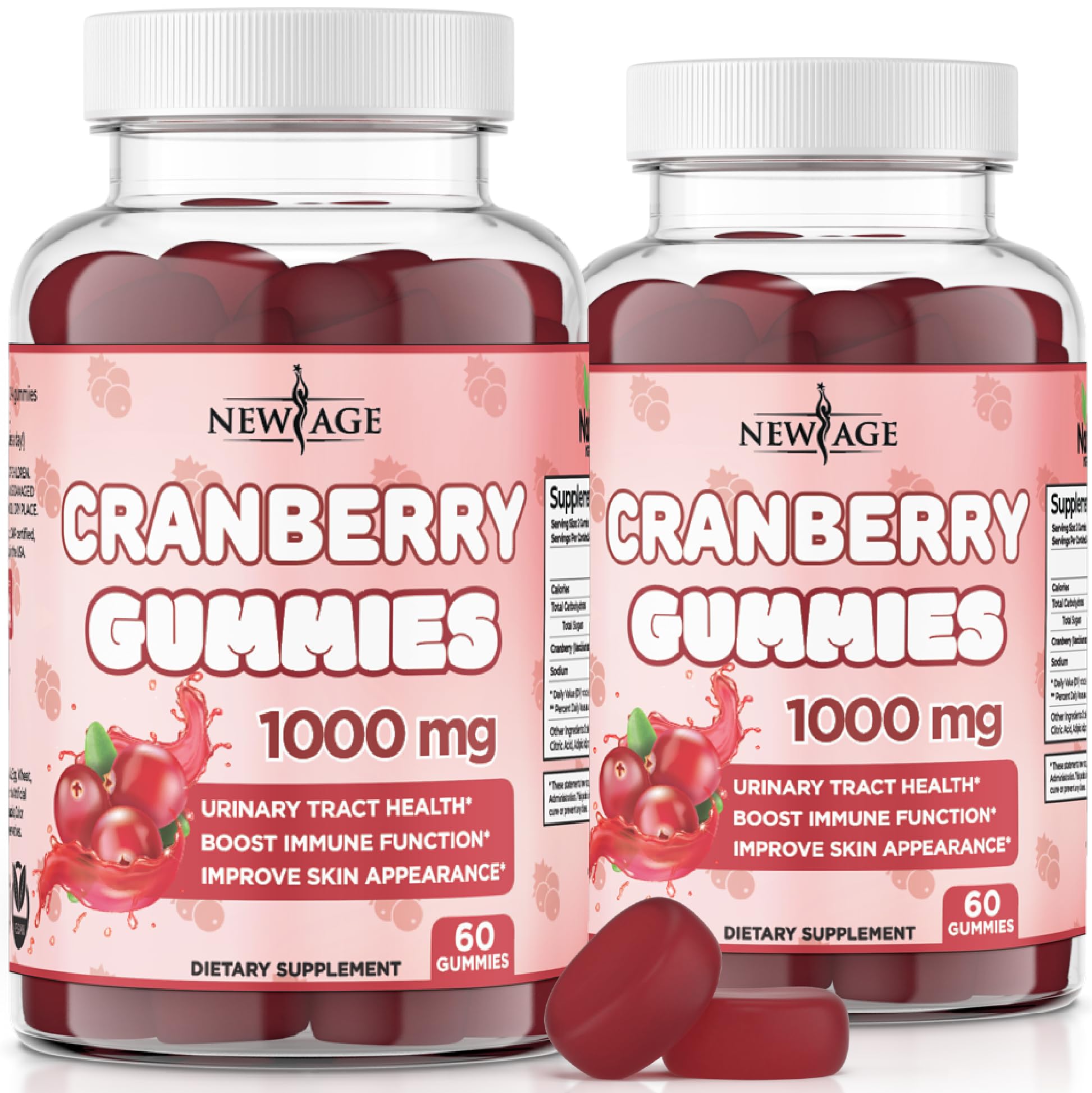 NEW AGE Cranberry Gummies bottle front highlighting urinary health support