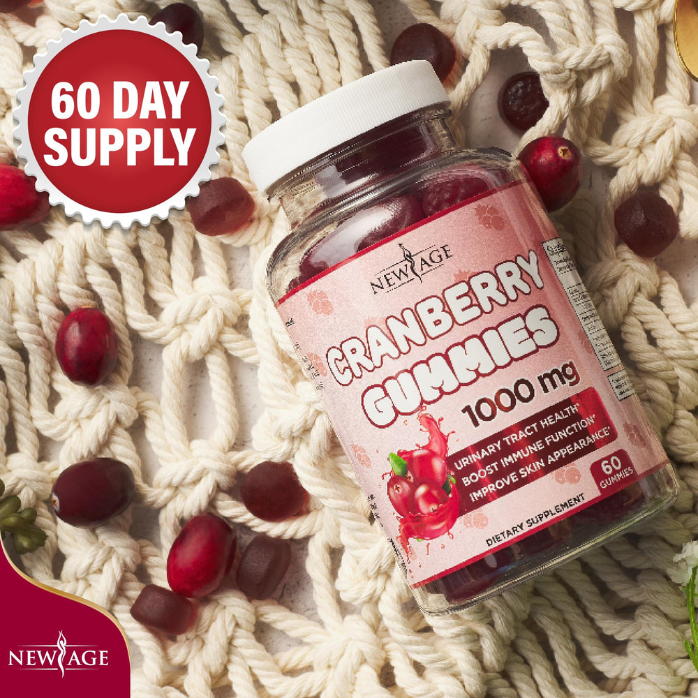 NEW AGE Cranberry Gummies in package, convenient 120-count bottle